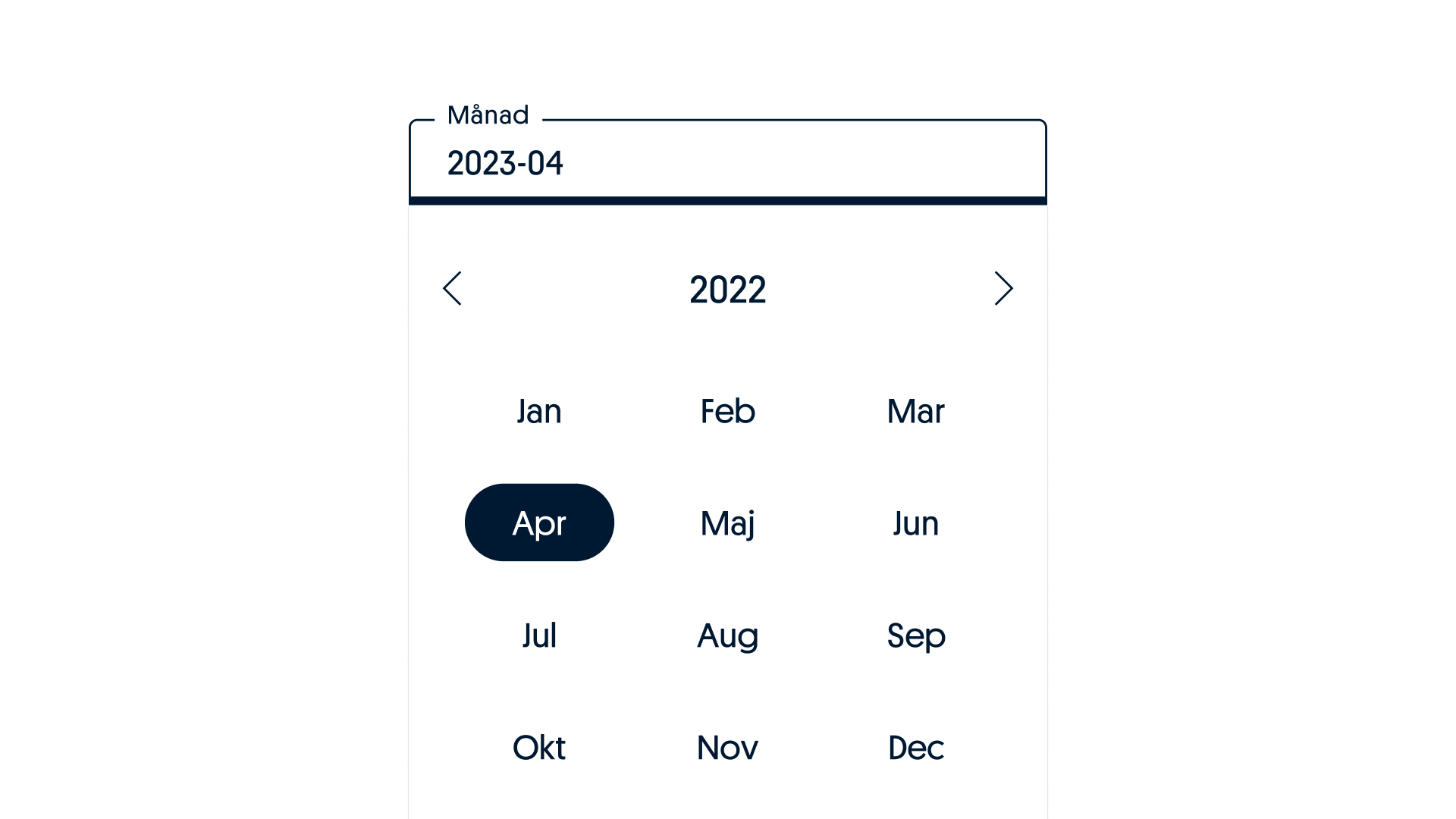 Month selection calendar