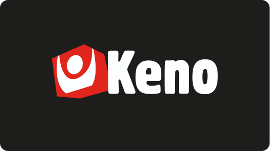 Kenos logotyp i färg med vit text mot mörk bakgrund