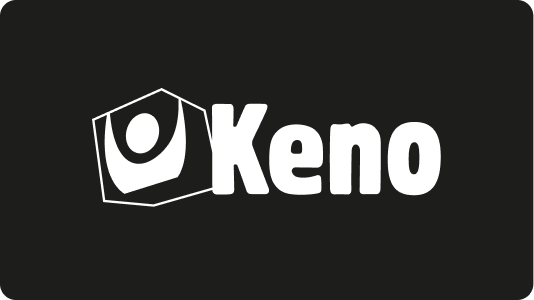 Kenos logotyp i vit konturversion mot mörk bakgrund