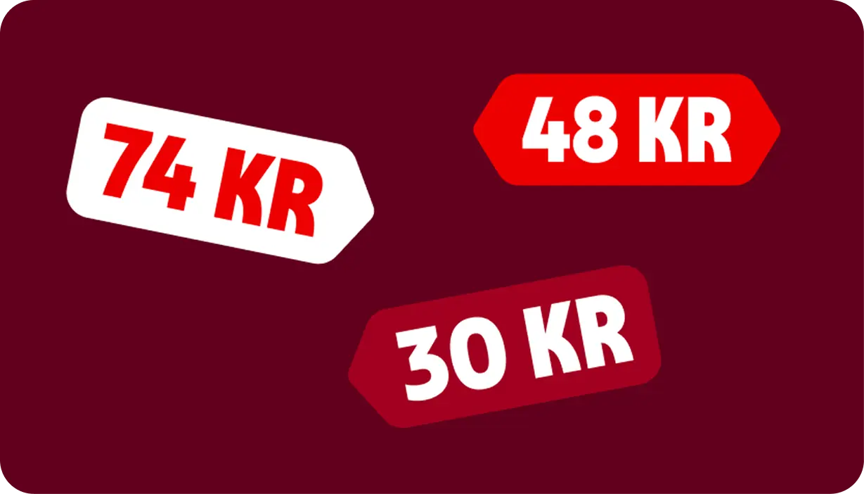 Exempel på prislappar i Svenska Spels grafiska uttryck