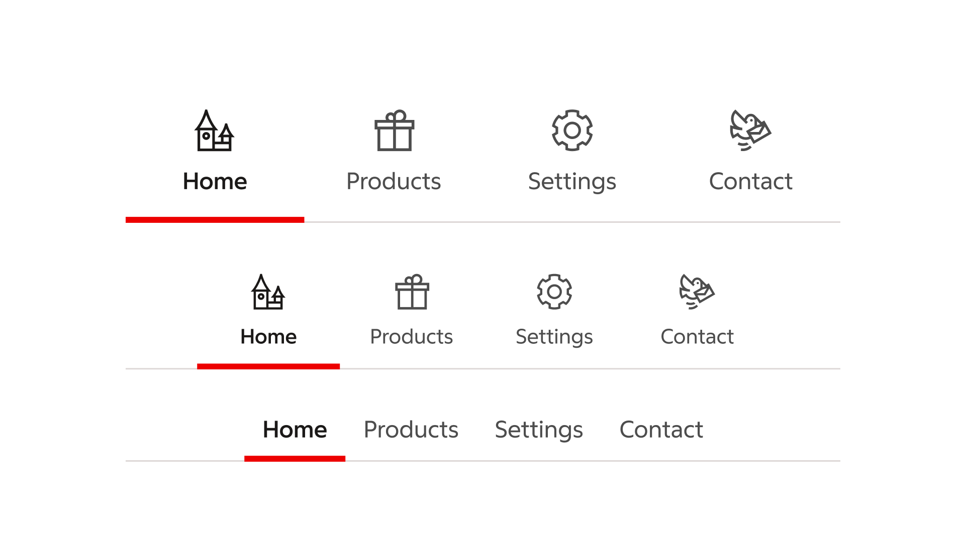 tabs menu: Sizes
