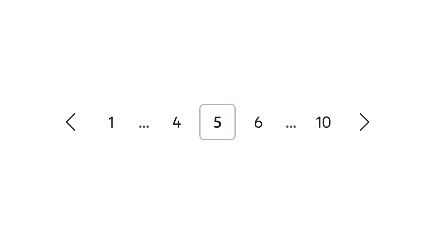Examples of ranges of pages being skipped in the list, depending on the current position