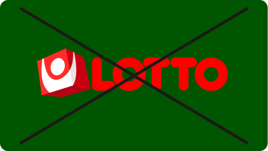 Felaktig användning där Lottos logotyp har fel färg, röd mot grön bakgrund, överstruket med kryss