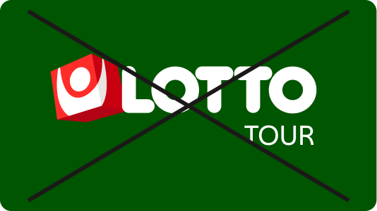 Felaktig användning där extra text, Tour, lagts till i Lottos logotyp, överstruket med kryss